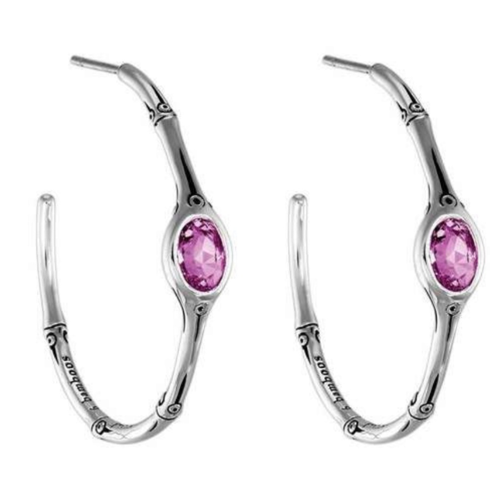 John Hardy Batu Bamboo Rose De France Amethyst Medium Hoop Earrings